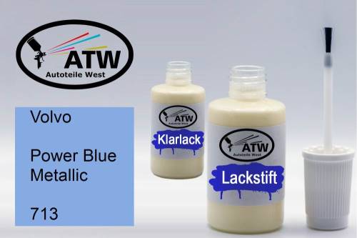 Volvo, Power Blue Metallic, 713: 20ml Lackstift + 20ml Klarlack - Set, von ATW Autoteile West.